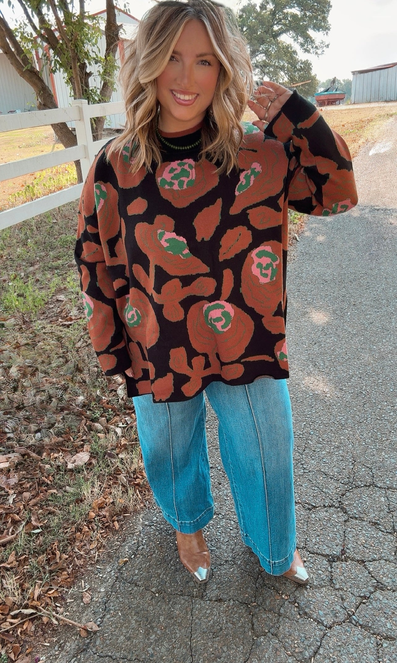 Camel Floral Sweater