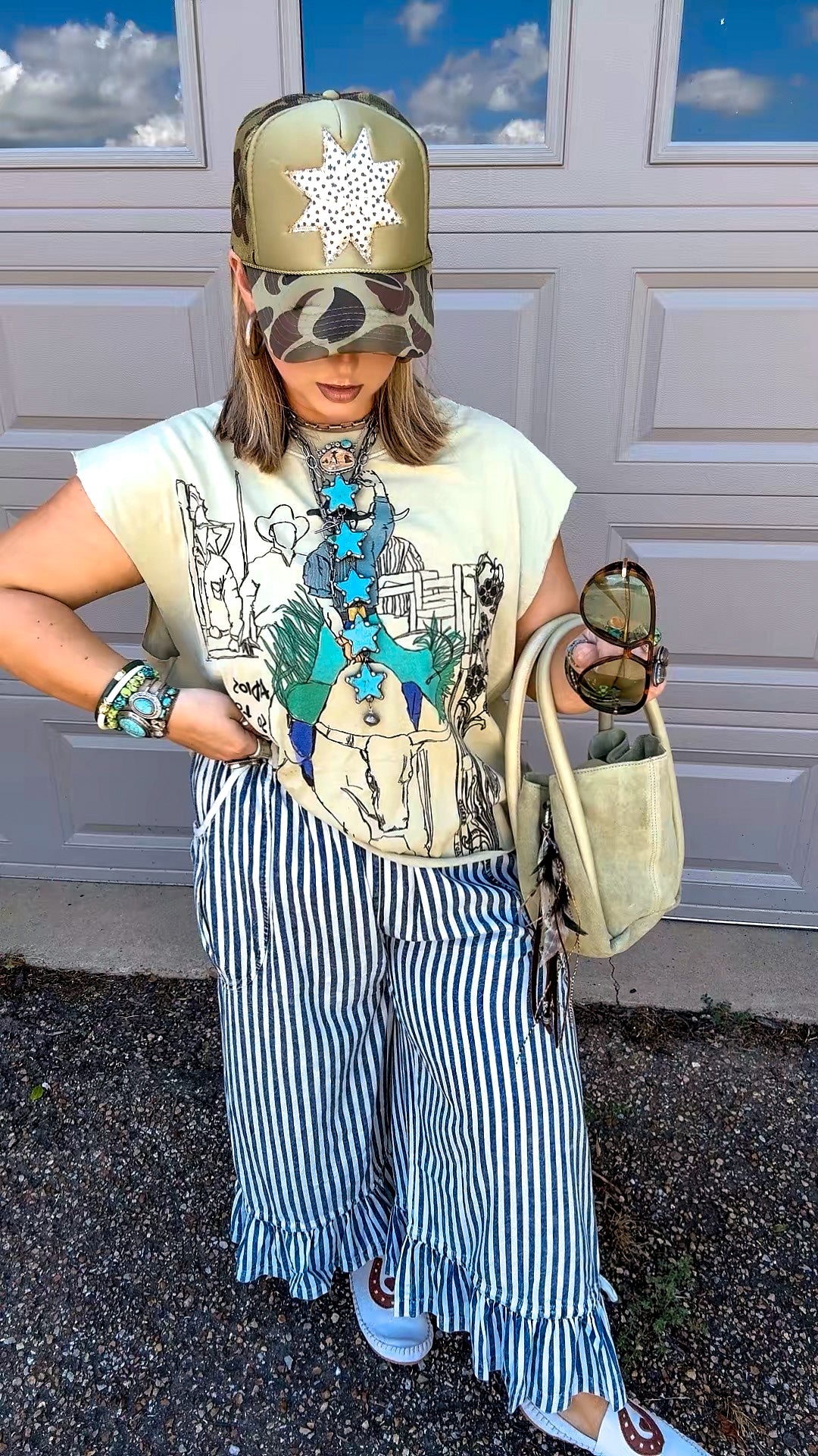 Blue Stripe Ruffle Pants