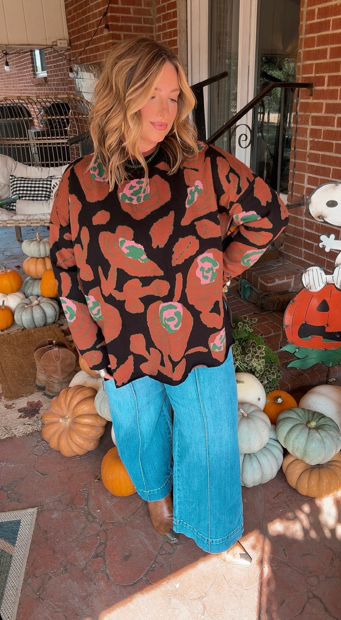 Camel Floral Sweater