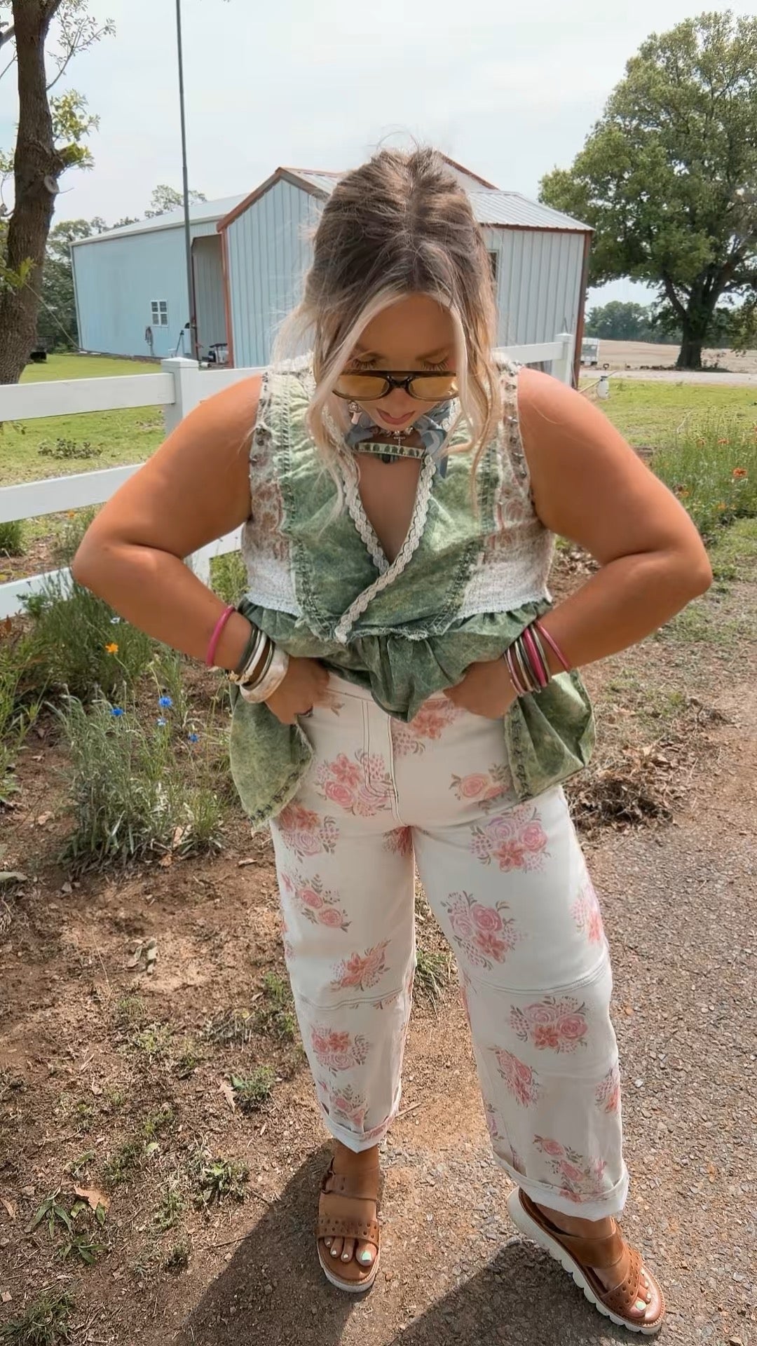 Rose Floral Barrel Jeans