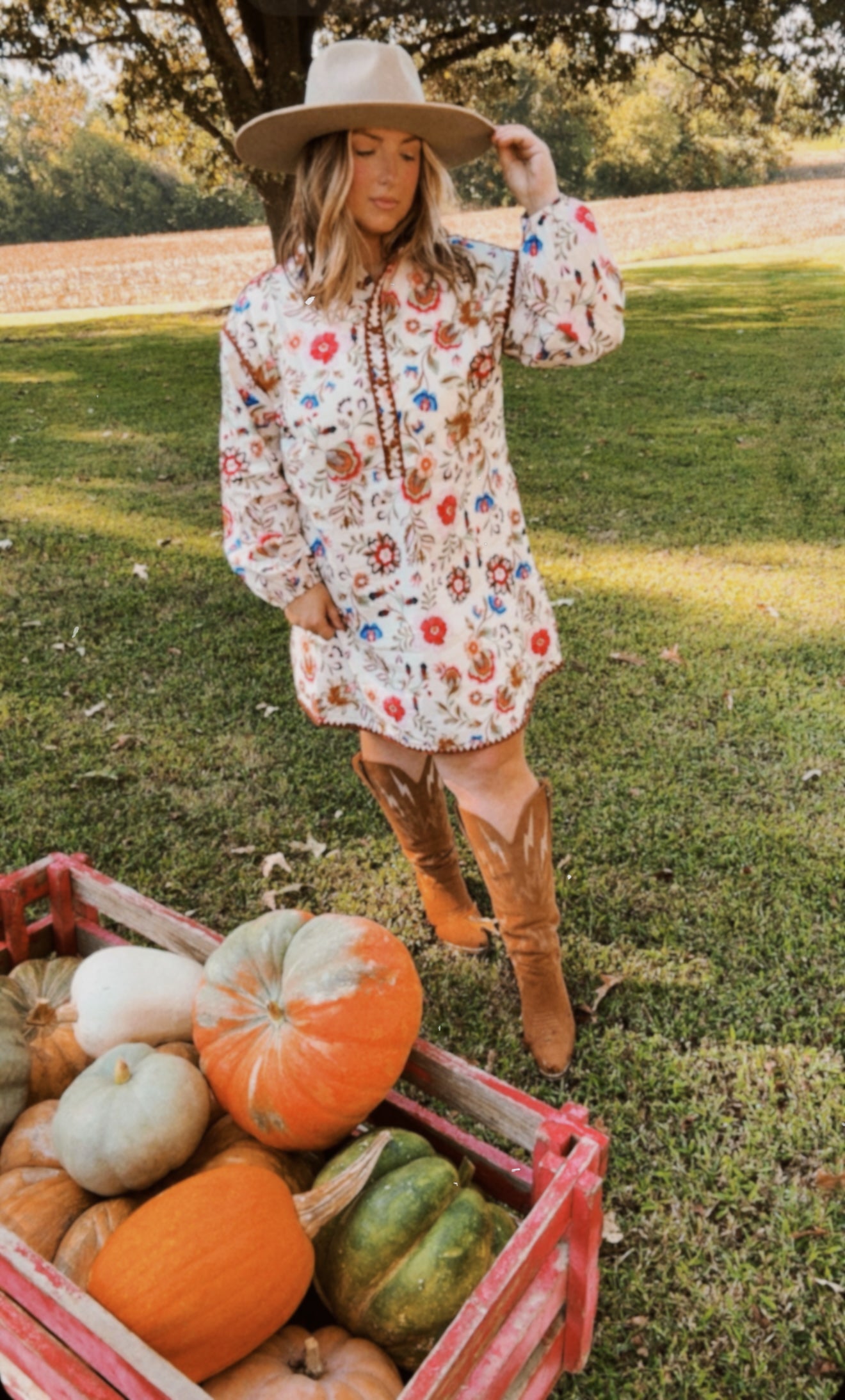 Cream Floral Dress