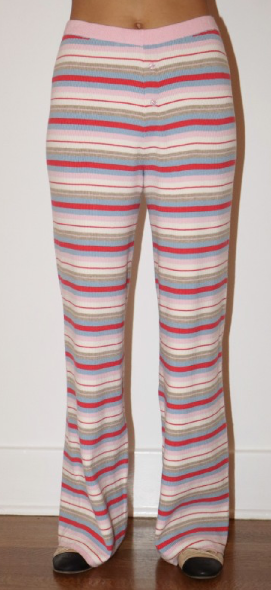 Rose milk stripe pants