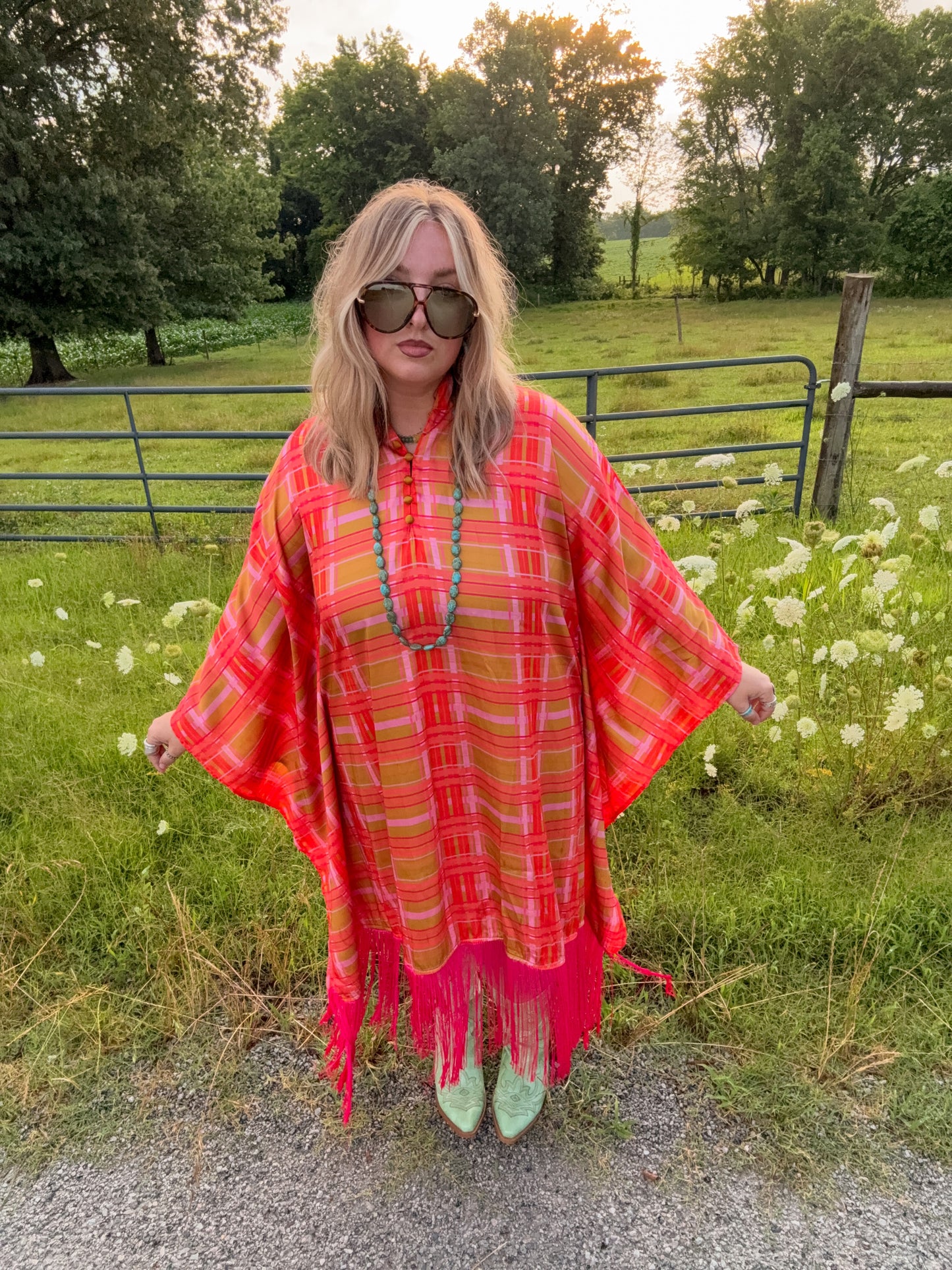 Plaid Fringe Tunic