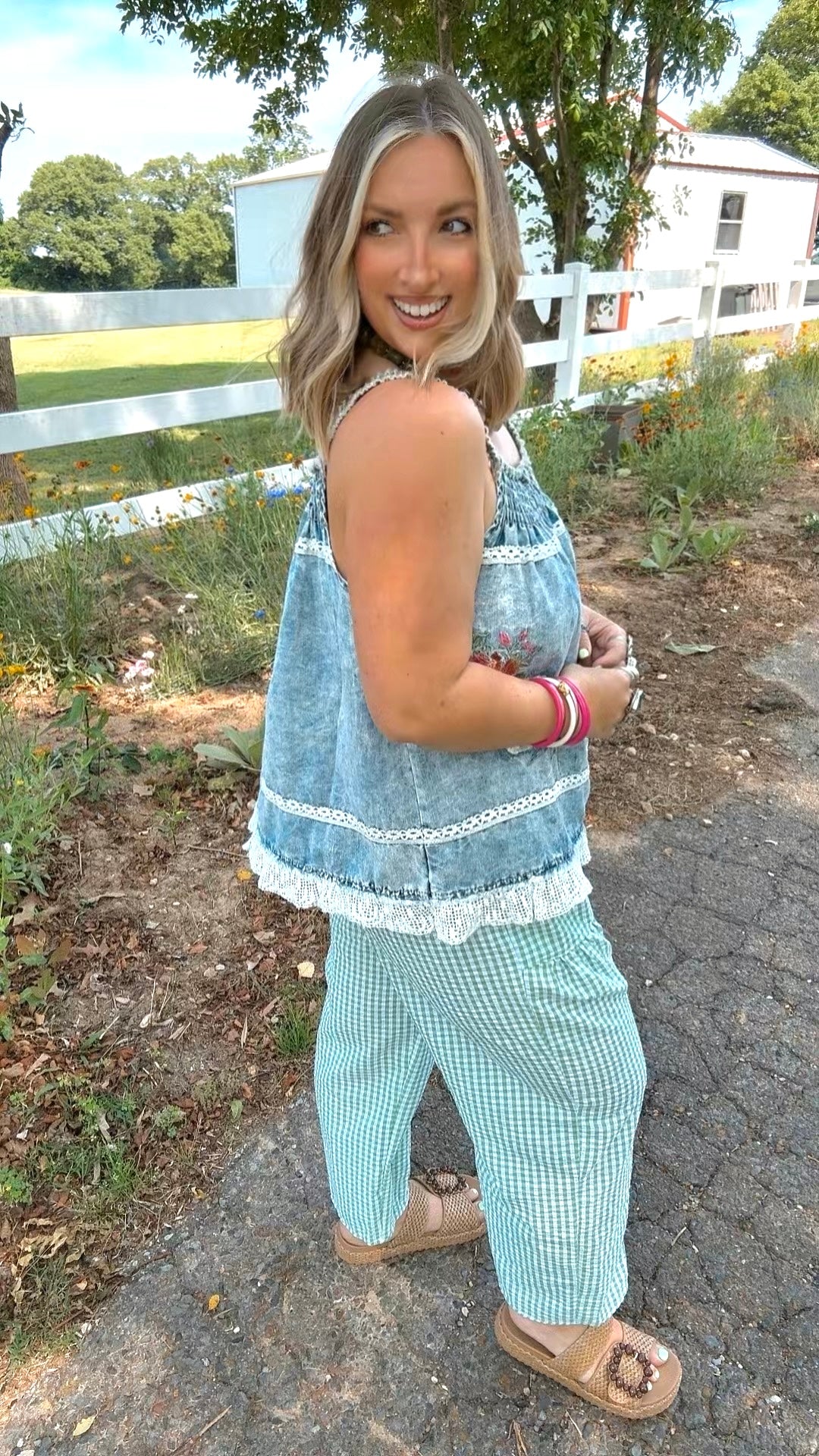 Denim Embroidered Top