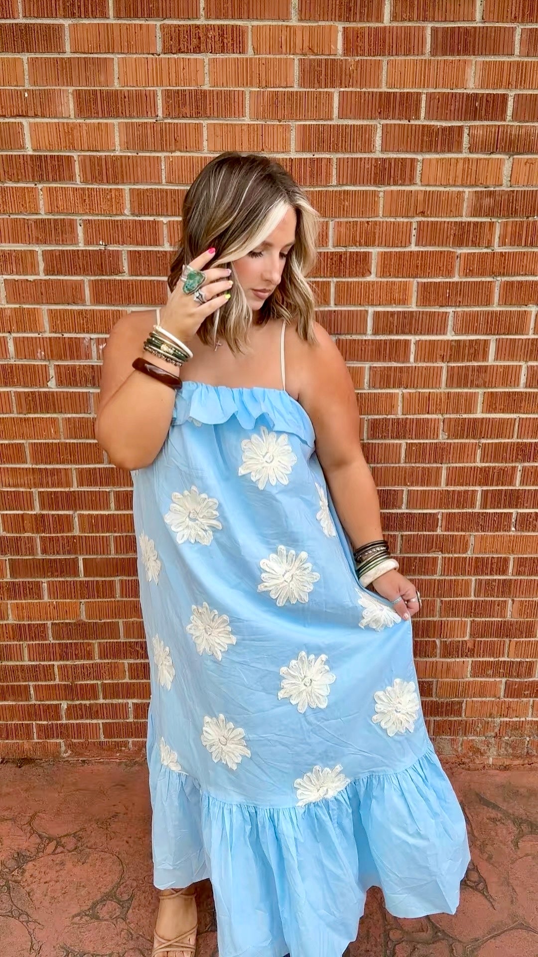 Blue Floral Appliqué Dress