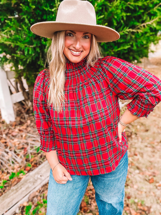 Christmas Plaid High Neck Top