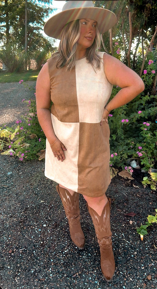 Color block suede dress