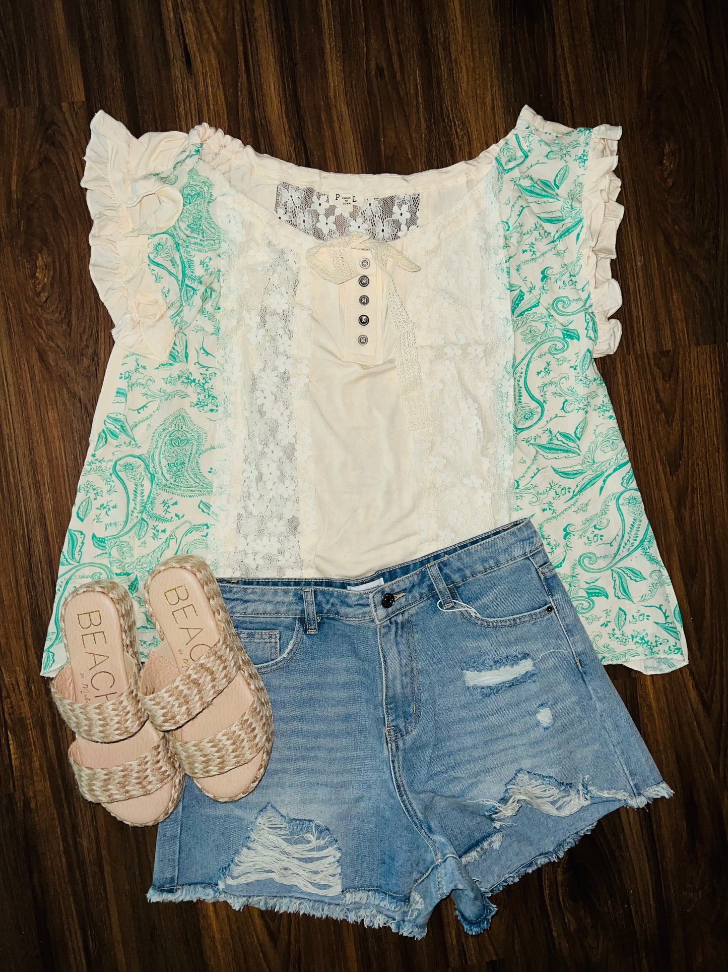 Green Paisley Lace Top