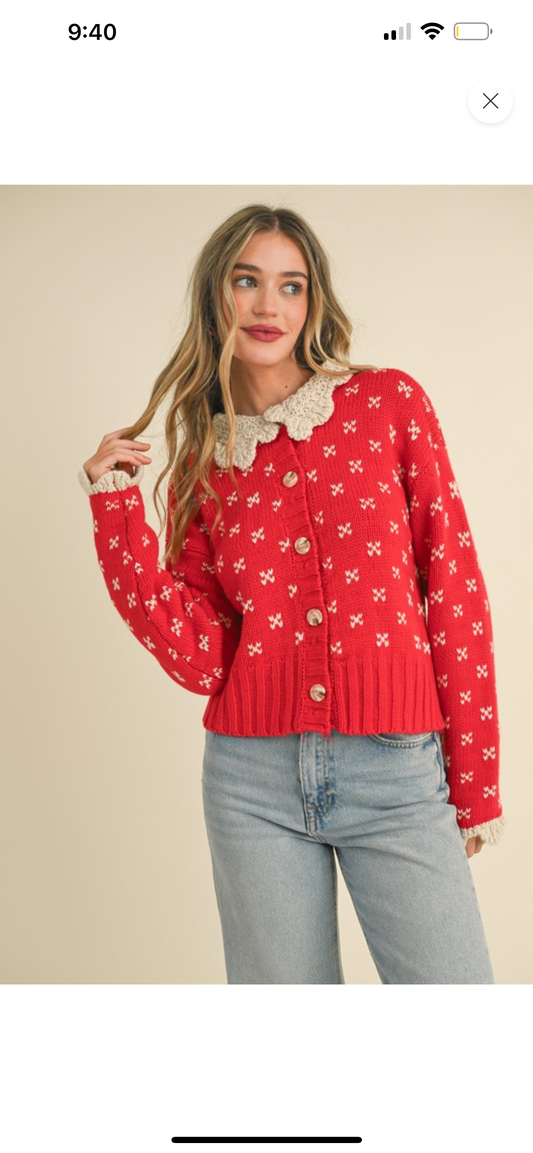 Red crochet collar cardigan