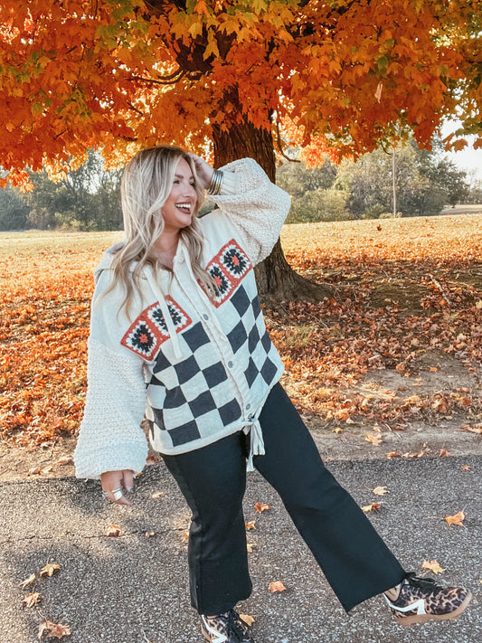 Checkerboard Button Up Sweater