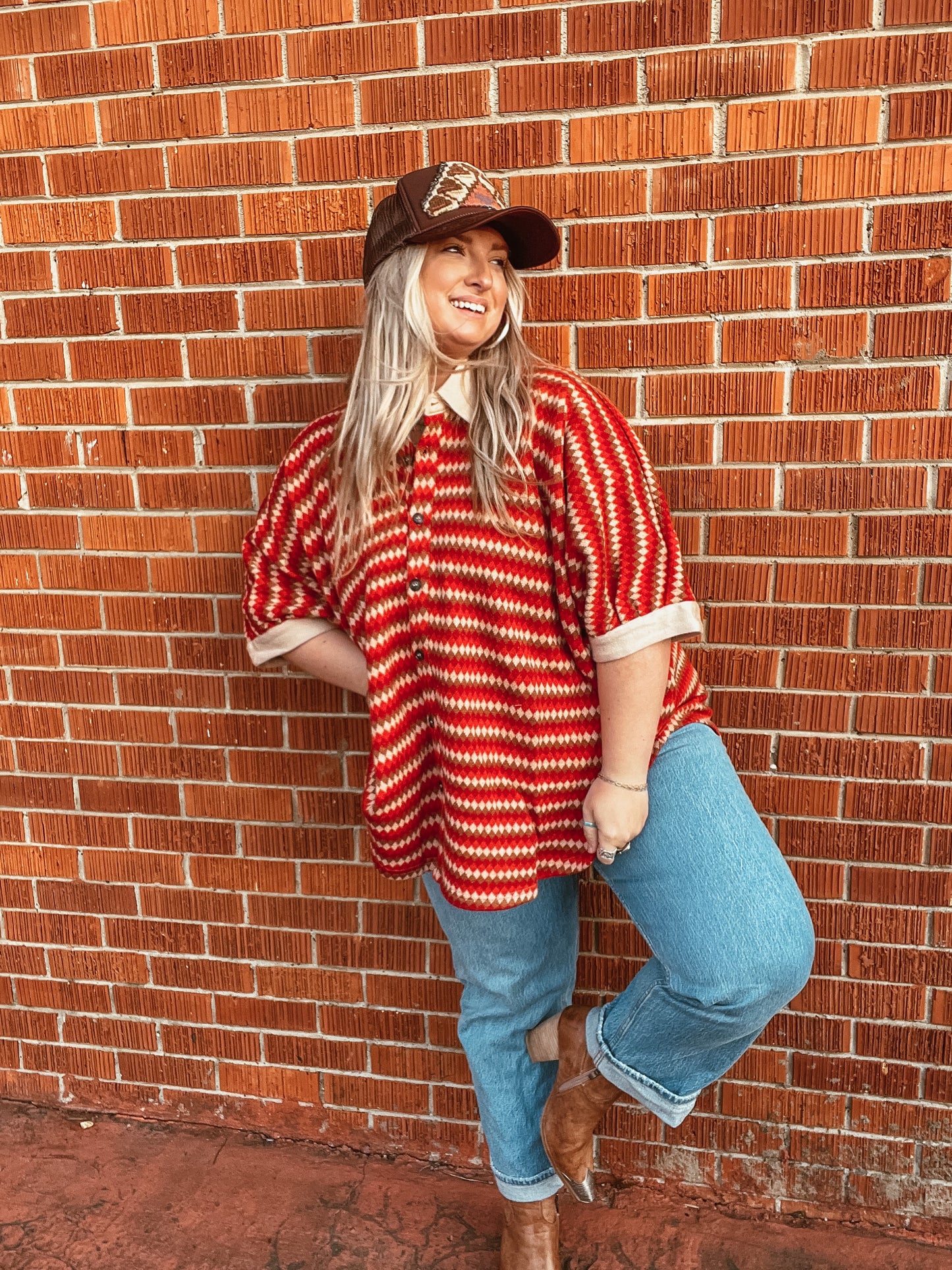 Red Jacquard Top