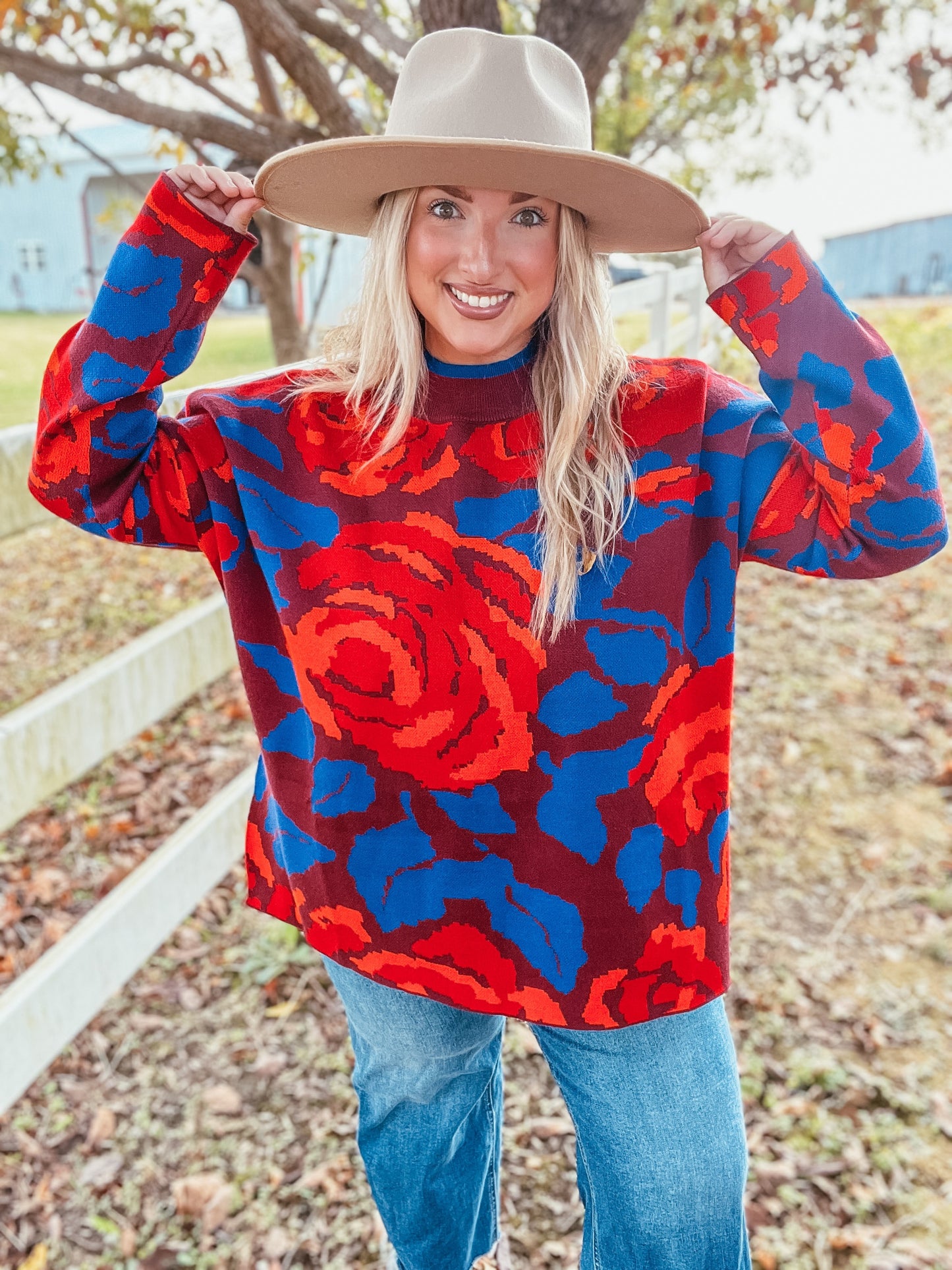 Maroon Floral Sweater