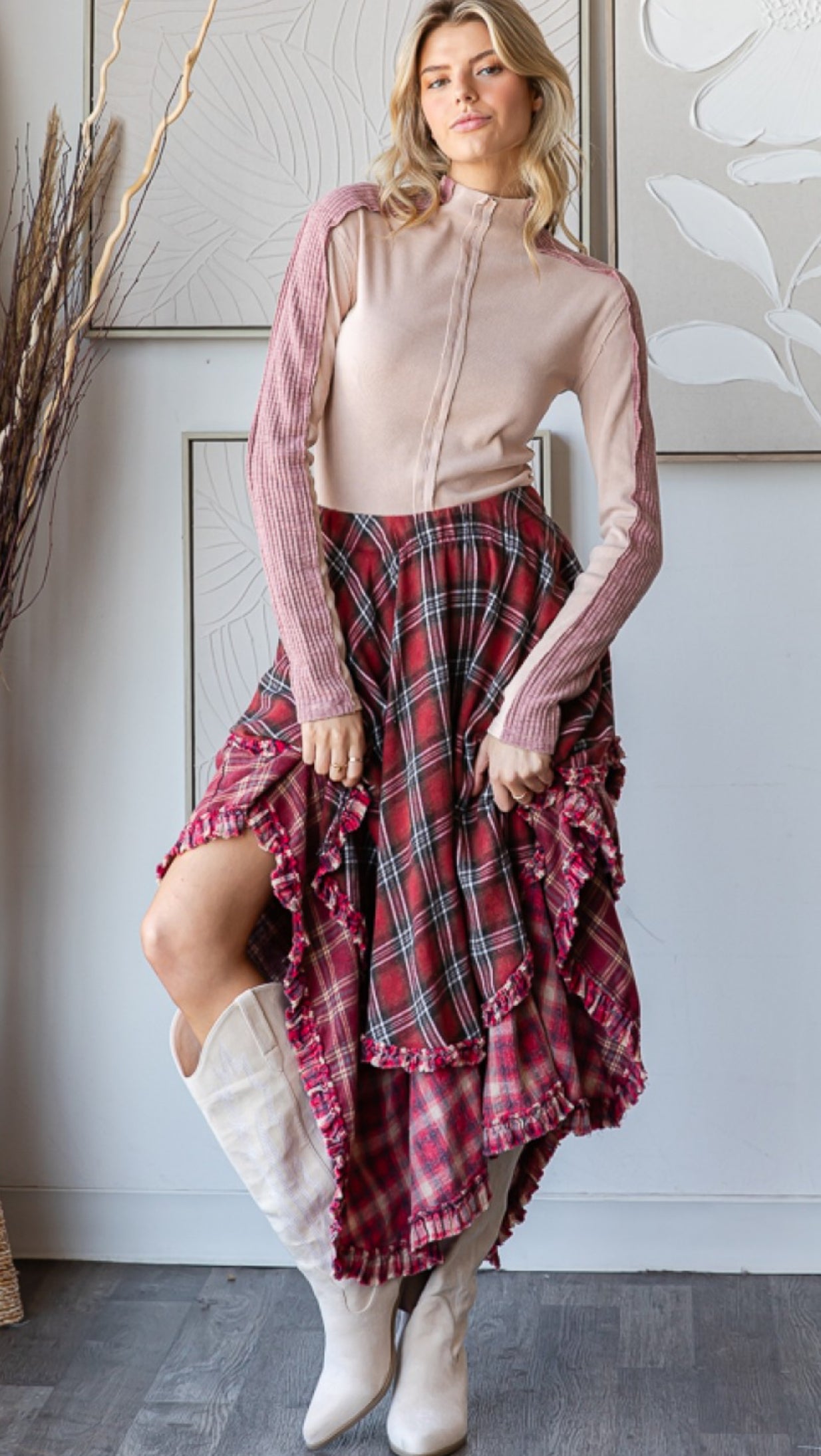 Ruffle plaid skirt