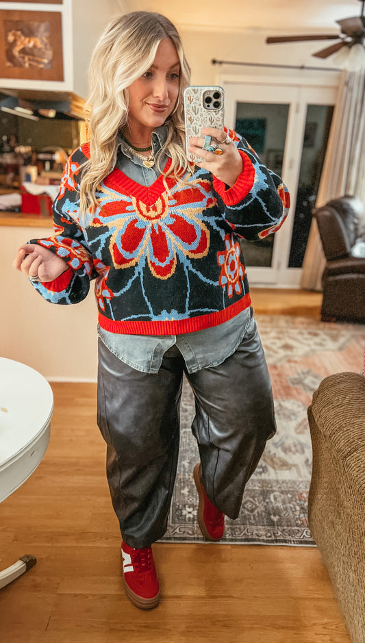 Black & Red Floral Sweater