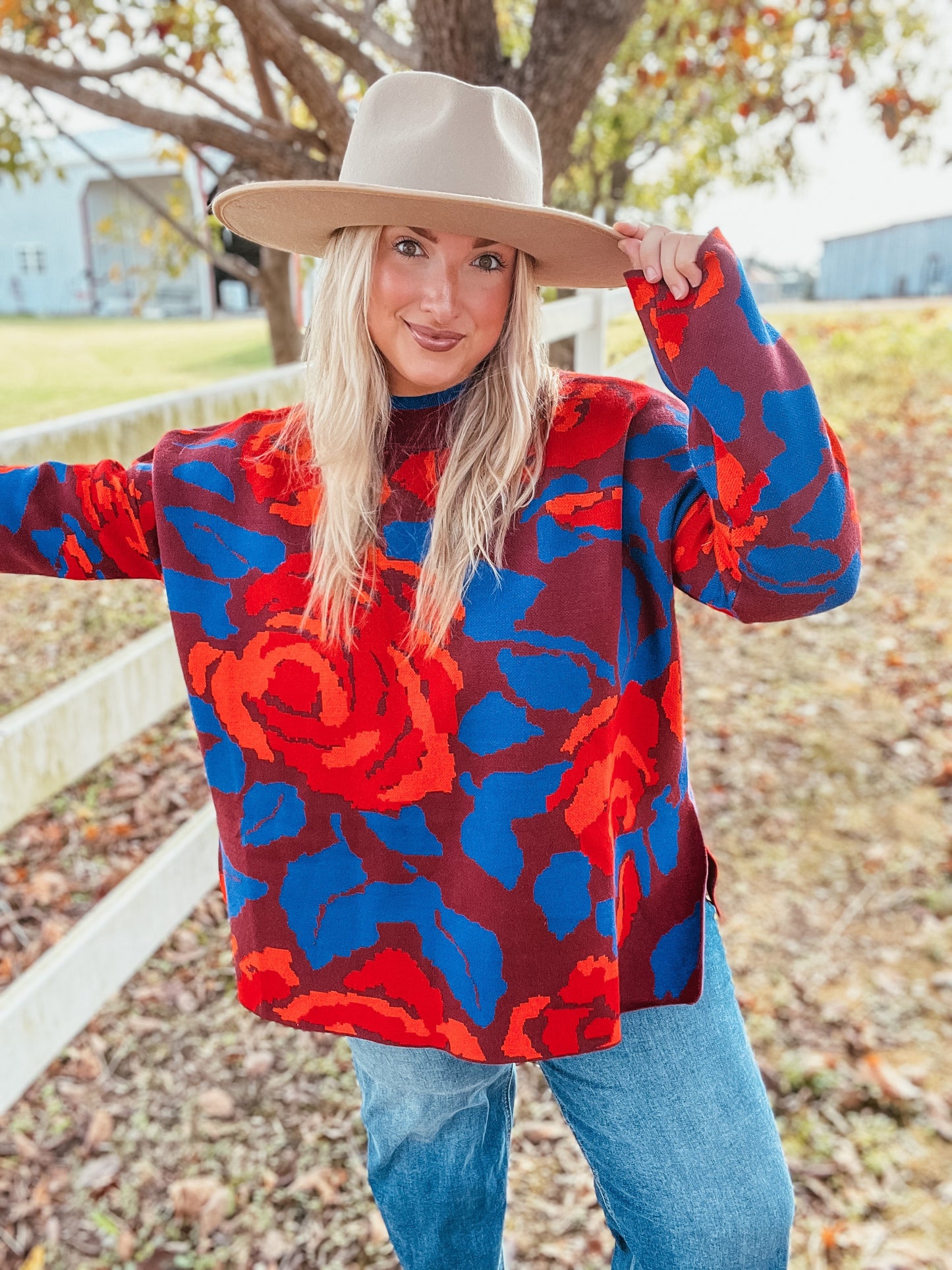 Maroon Floral Sweater