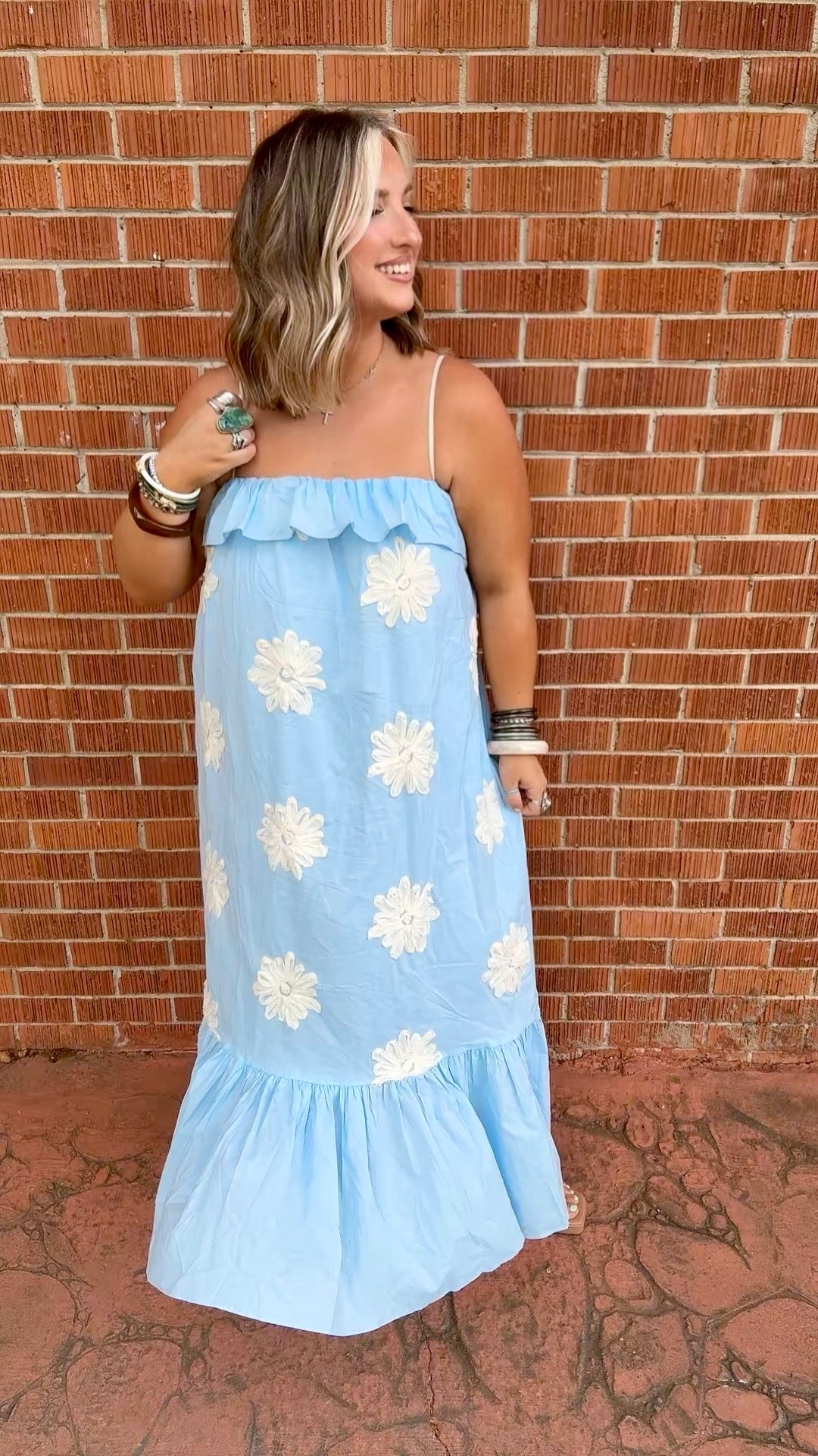 Blue Floral Appliqué Dress