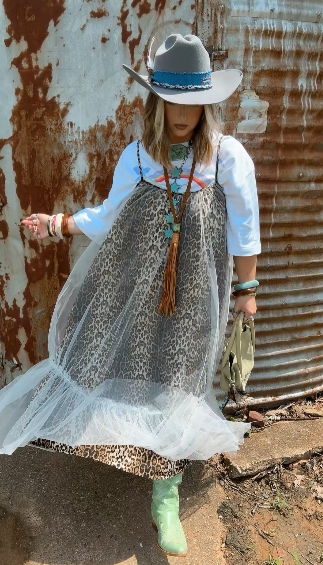 Leopard tulle maxi