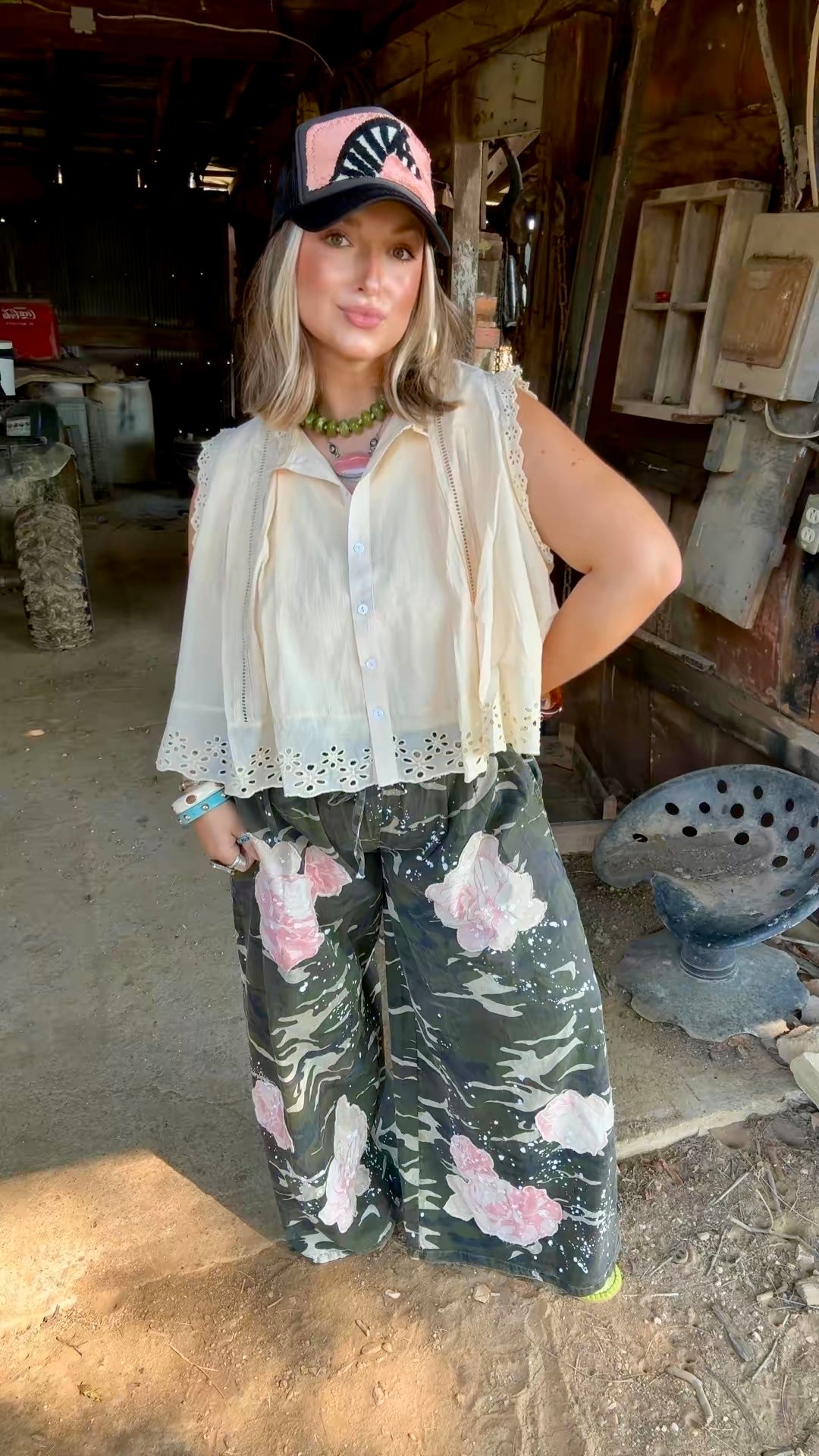 Camo Rose Wide Leg Pants