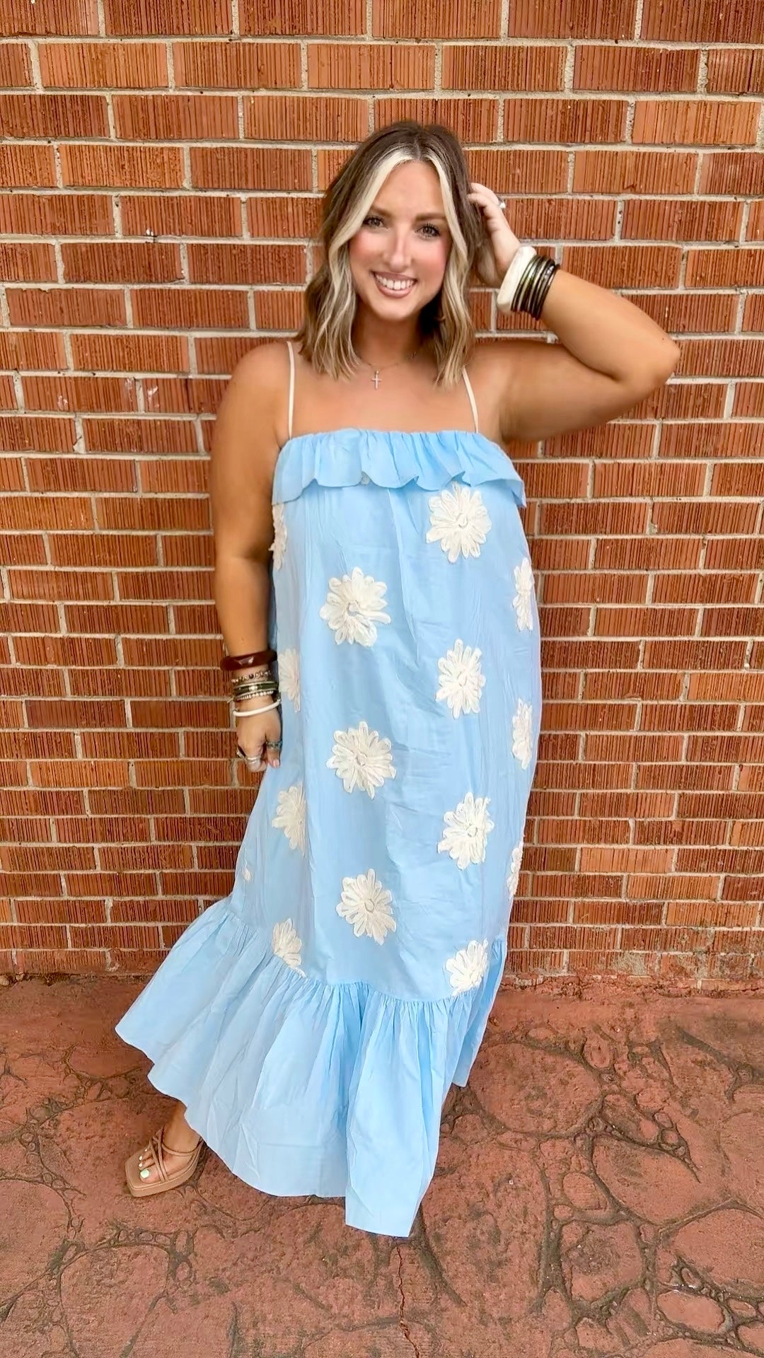 Blue Floral Appliqué Dress