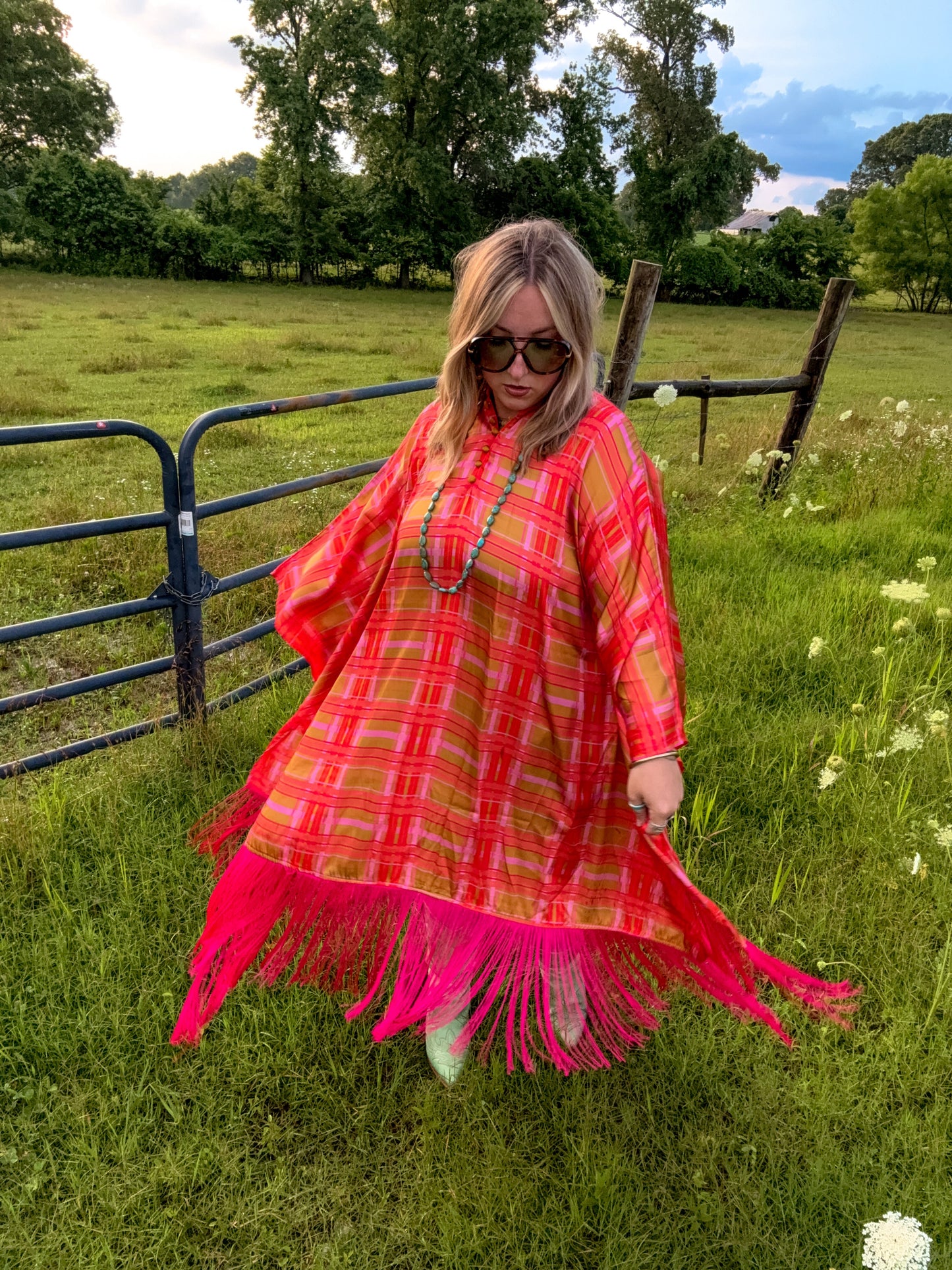 Plaid Fringe Tunic