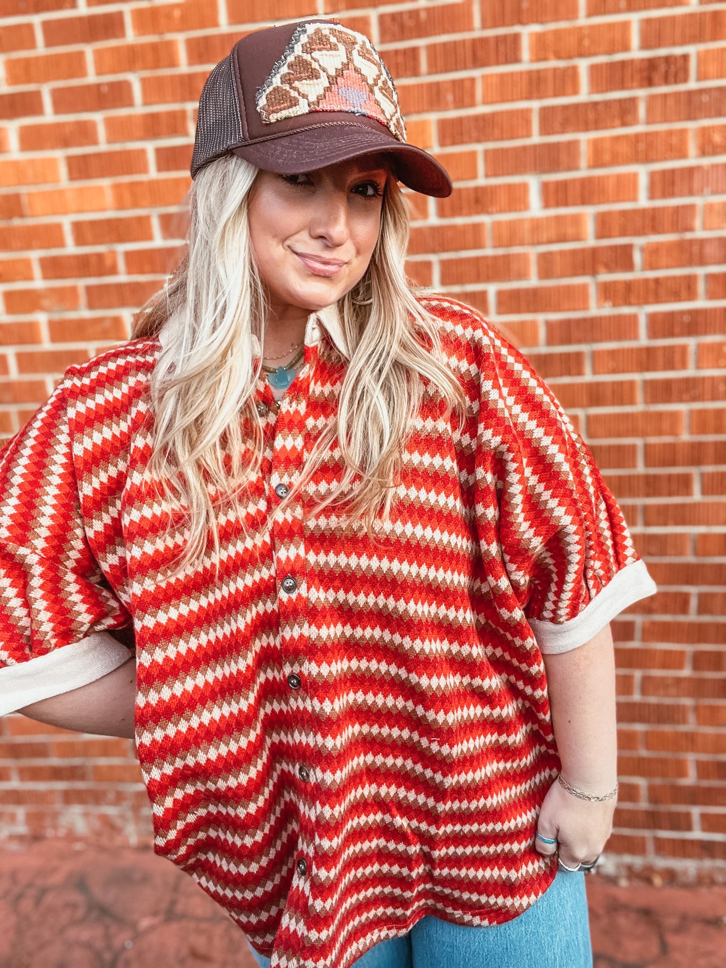 Red Jacquard Top