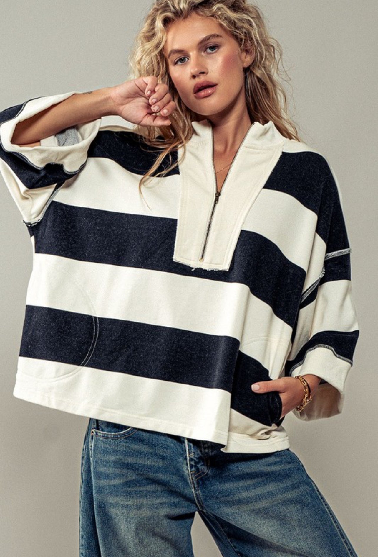 Maggie Stripe Top Black