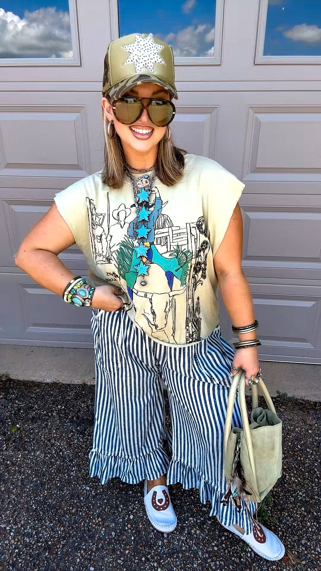 Blue Stripe Ruffle Pants