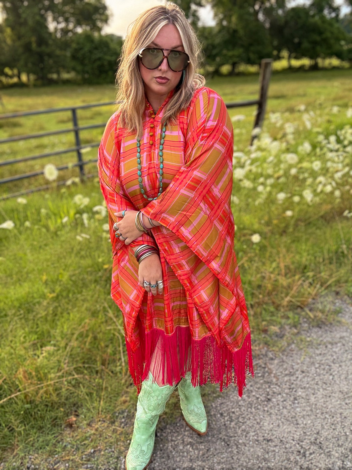 Plaid Fringe Tunic