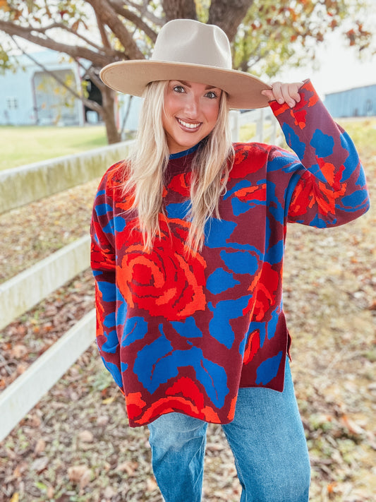 Maroon Floral Sweater