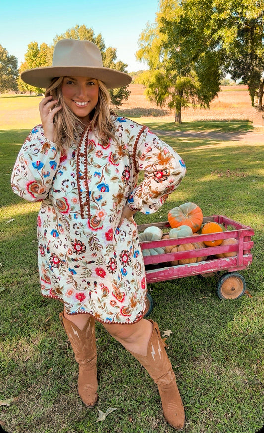 Cream Floral Dress