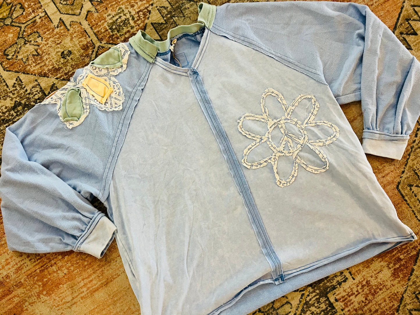 Blue Patchwork Flower Top