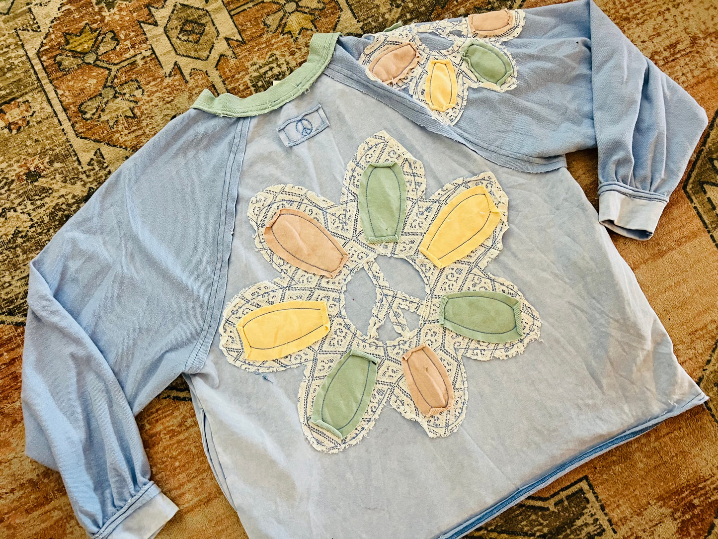 Blue Patchwork Flower Top